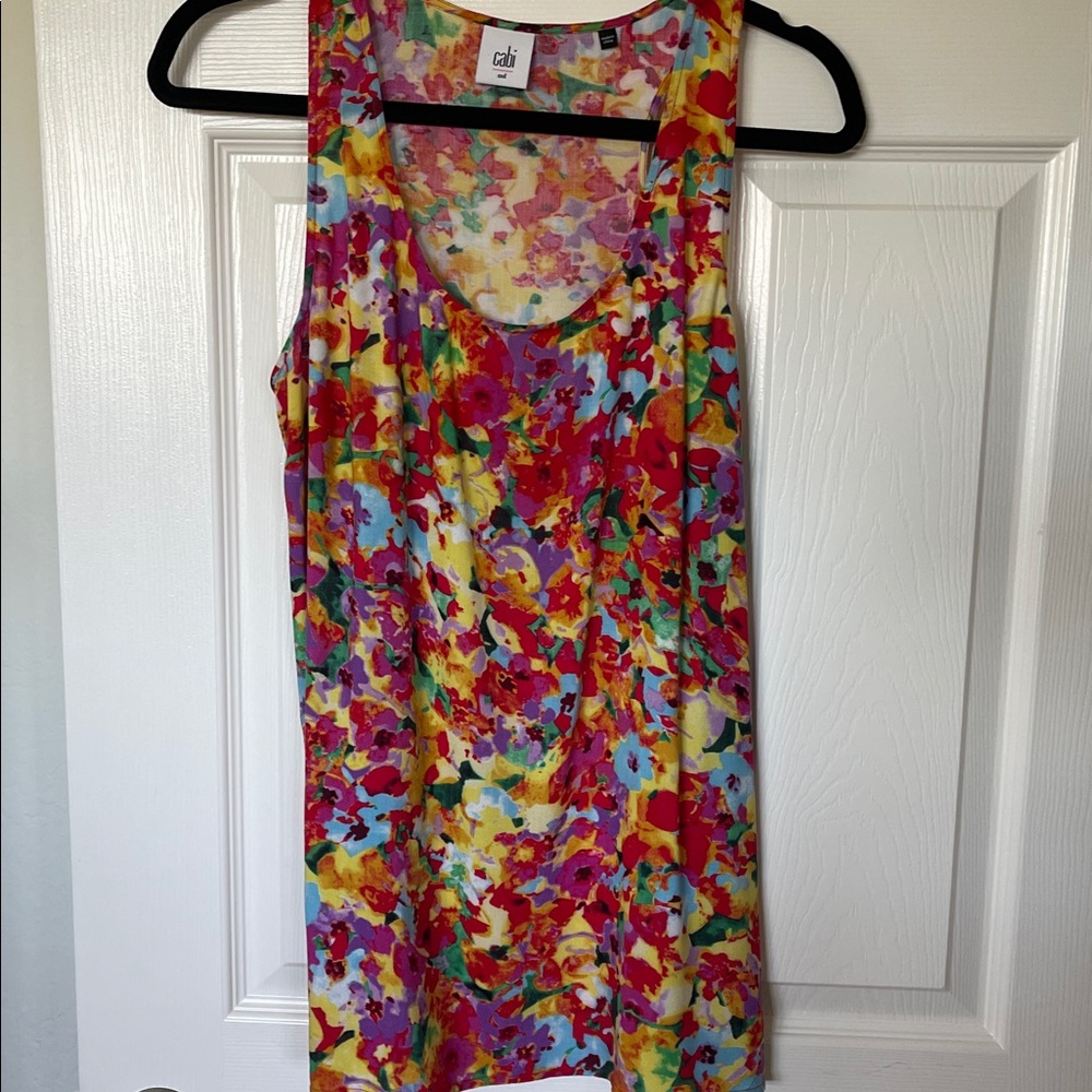 CAbi LUISA Summer Yellow Red Scoop Neck Floral Print Tank Top Size M #5045